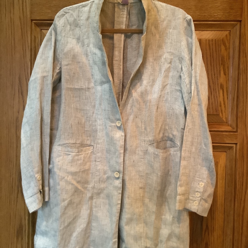 Eileen Fisher Linen Black and White Check Jacket